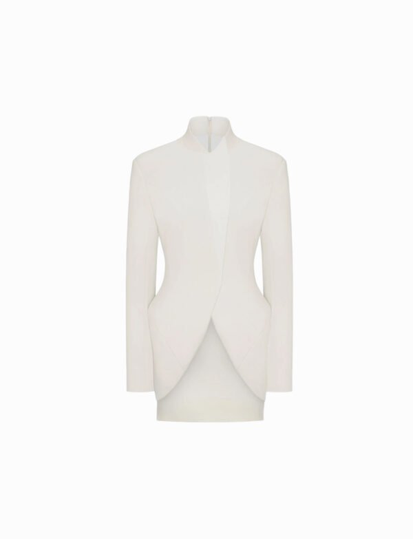 White jacket with barrels and mini skirt