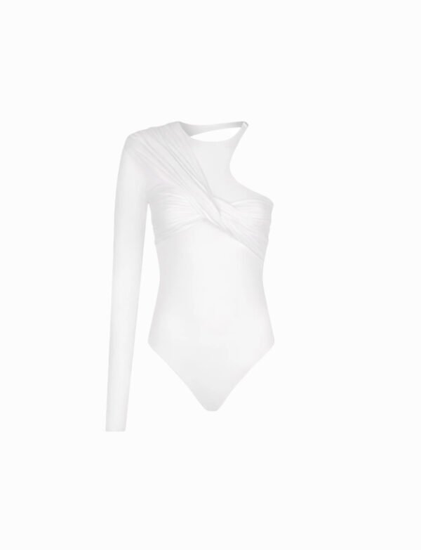 White bodysuit with draping