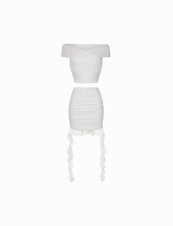 Stretch suit with chiffon
