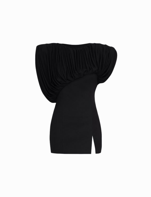 Padded shoulder dress in black